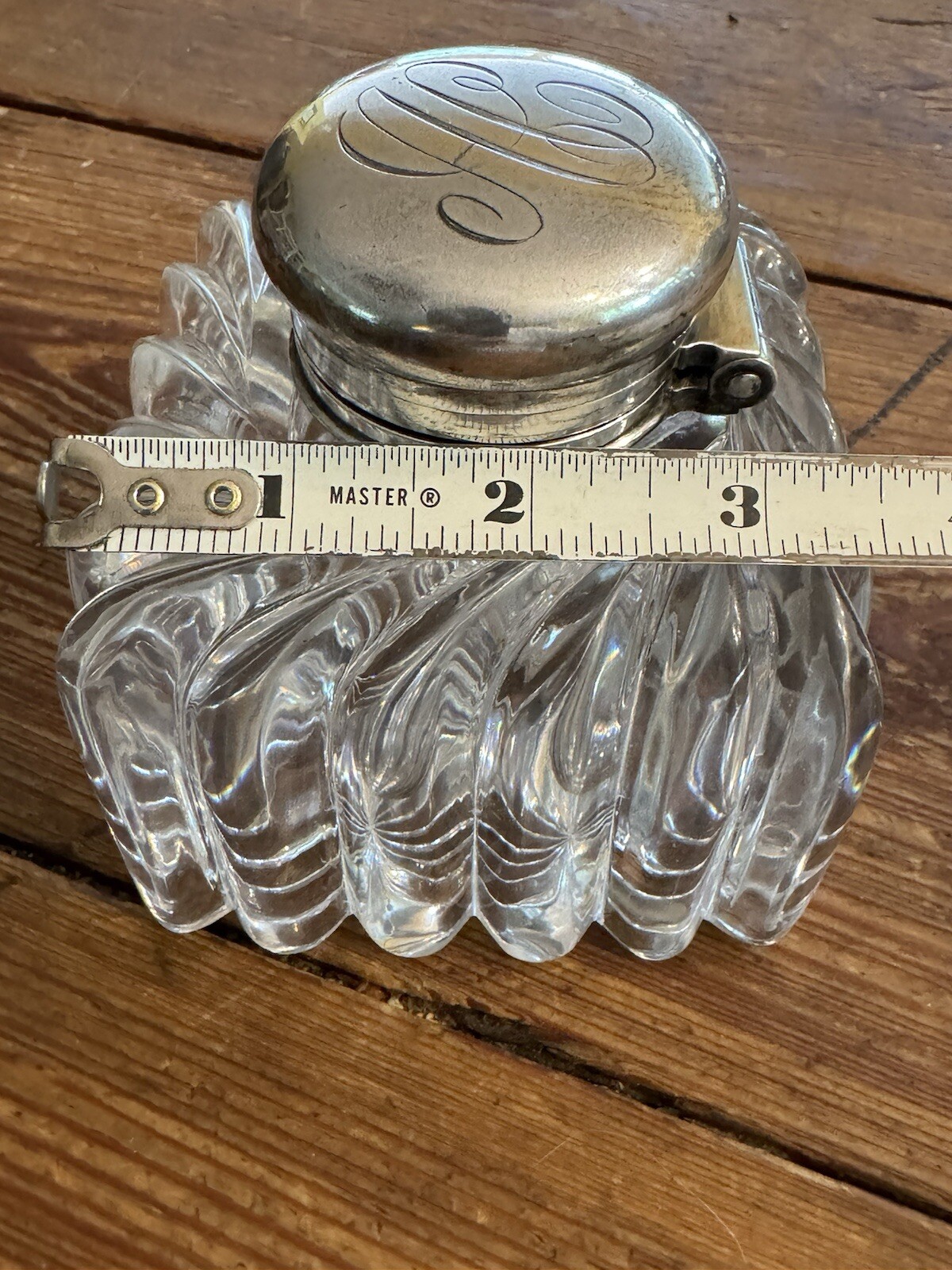 19th Century Tiffany & Co Sterling Silver and Cut Crystal 3.75” Inkwell and Cap