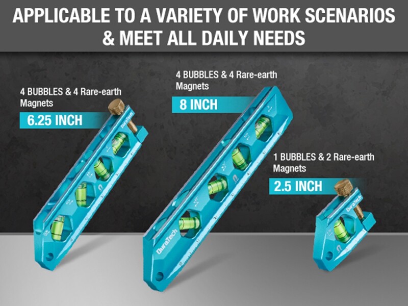 DURATECH 3PC Level Tool Set Magnetic Torpedo 2.5" 6.25" 8" Levels 0°-90° Bubbles