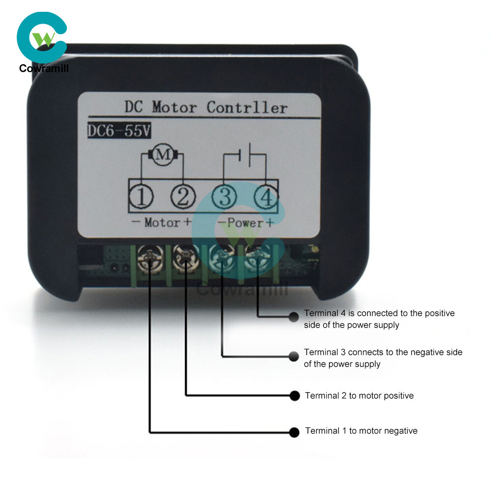 DC6-55V 20A DC Motor Speed Controller with Forward & Reverse Soft Start & Stop