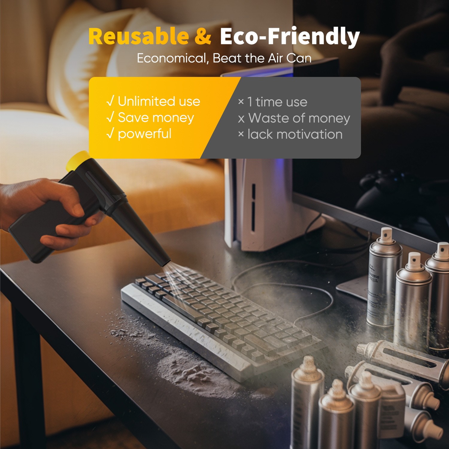 240,000 RPM Cordless Air Duster Rechargeable Air Blower for PC & Car Cleaning US