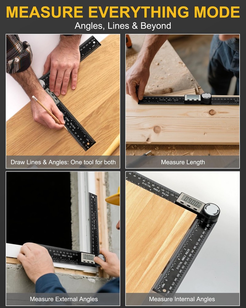 Protractor, Digital Angle Finder Protractor with LCD Display, 2-in-1 360° Angle