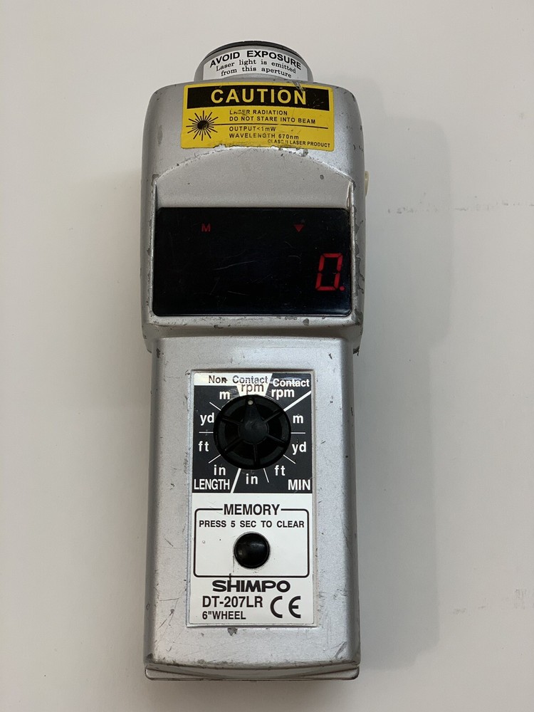SHIMPO DT-207LR Digital Handheld Tachometer, LED, 6in wheel