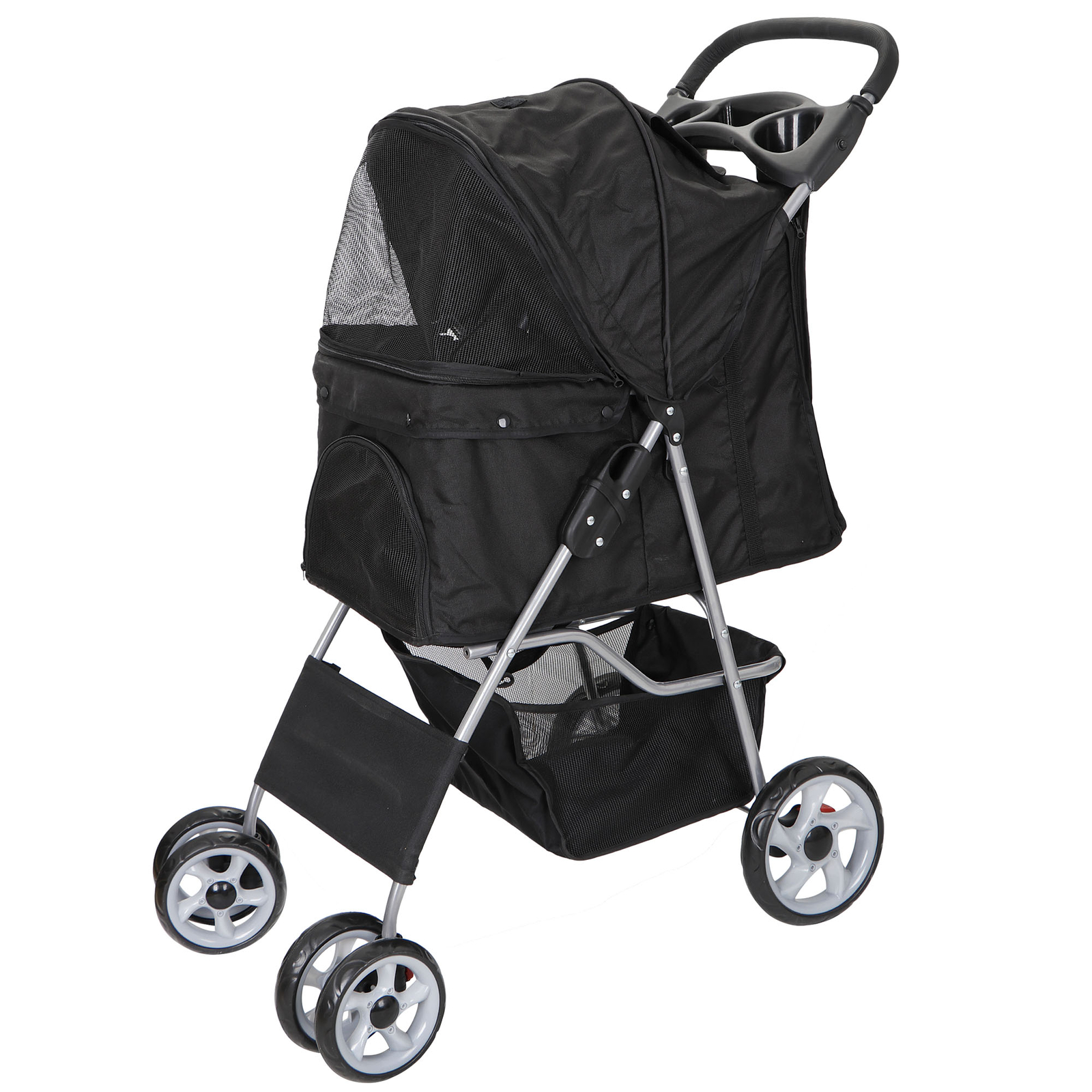 Dog Stroller Travel Folding Carrier Small Medium Cat Pet 4 Wheeler w/ Cup Holder