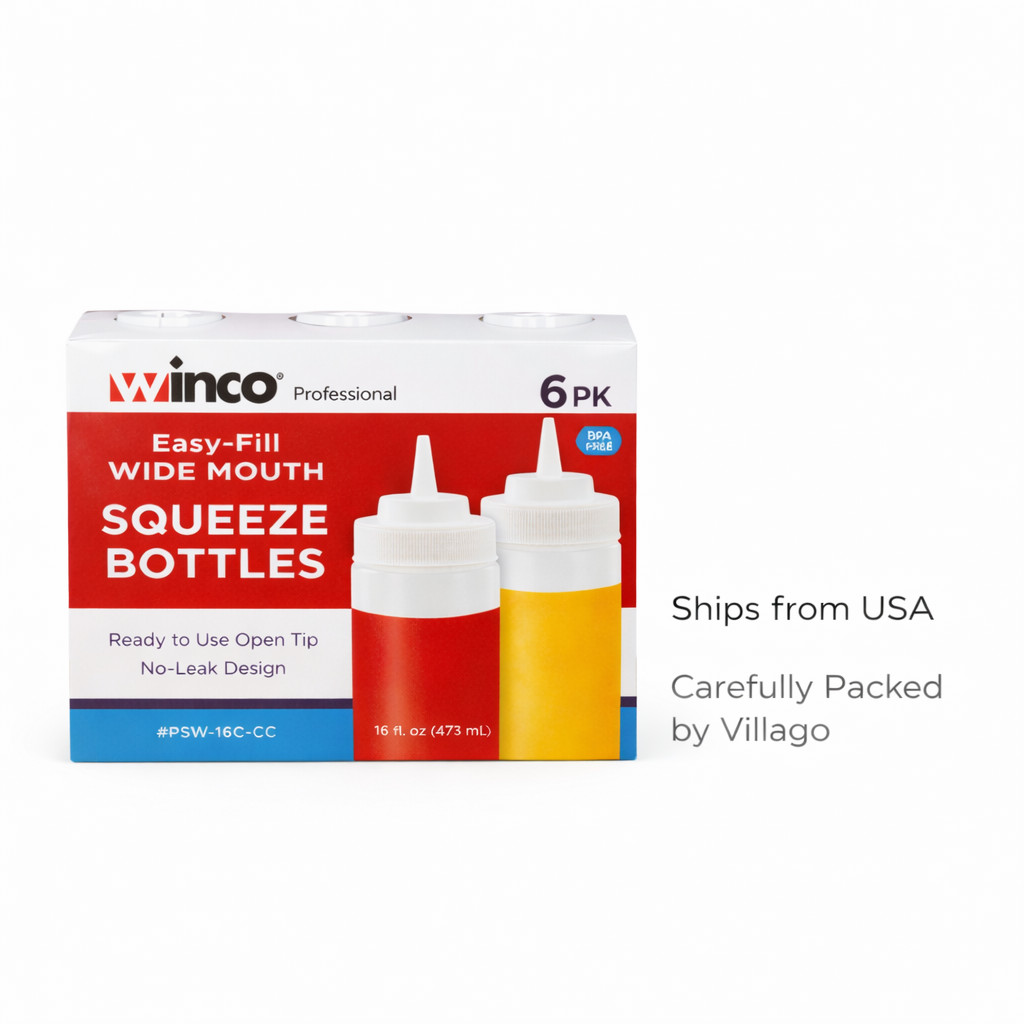 Winco 16oz Clear Wide Mouth Squeeze Bottles PSW-16C-CC BPA Free (6-36 Ct)