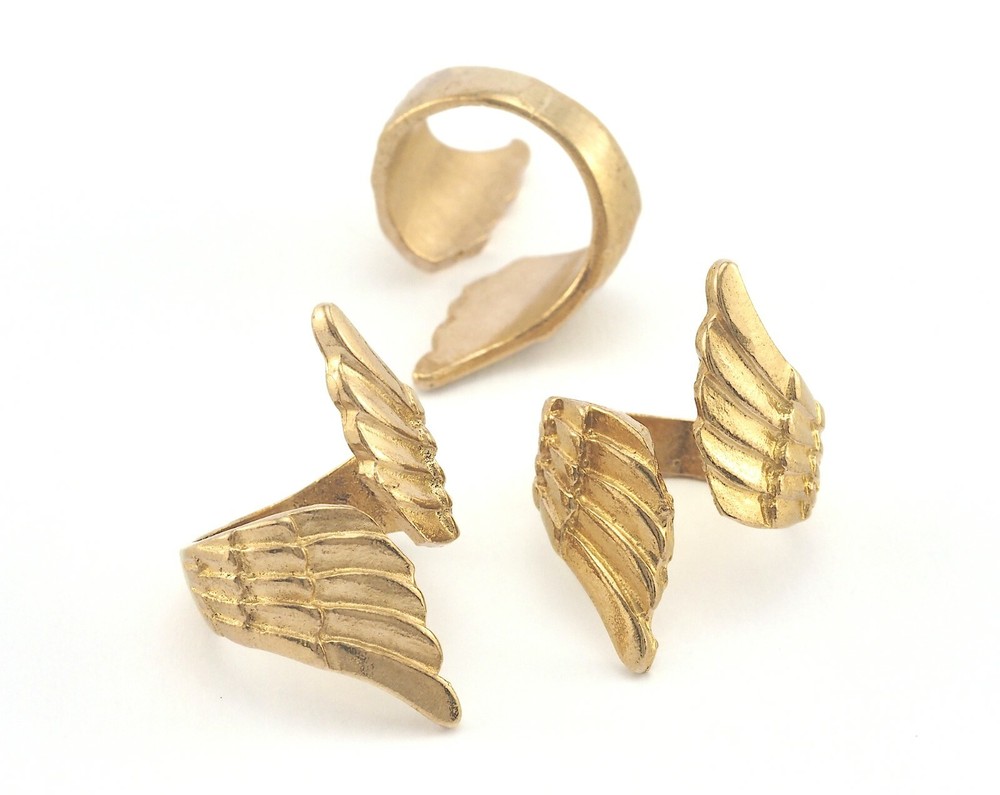 Wings Adjustable Ring Raw brass (18mm 8US inner size - Adjustable ) Oz3687