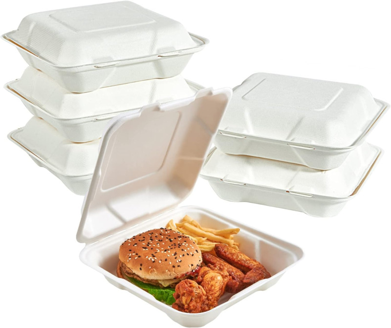 50 Pack Clamshell Take Out Food Containers 100% Compostable Disposable
