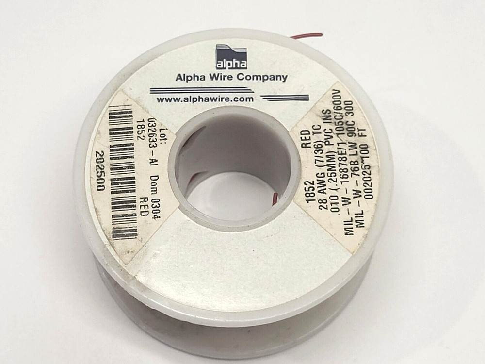 Alpha Wire 1852 RD001 Hook-Up Wire Red 1.5oz Spool
