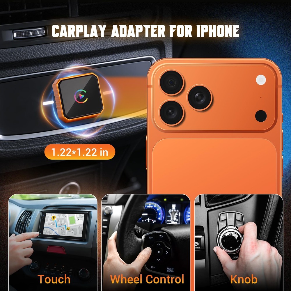 Wireless CarPlay Adapter for iPhone & Android, 2-in-1 Orange