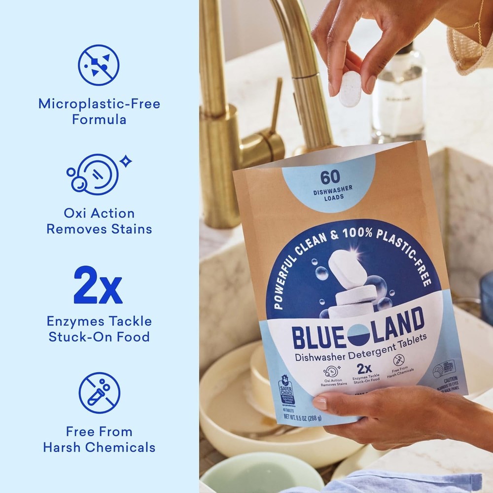 BLUELAND 100% Plastic-Free Dishwasher Detergent Tablets, 120 Count - 2 PACK