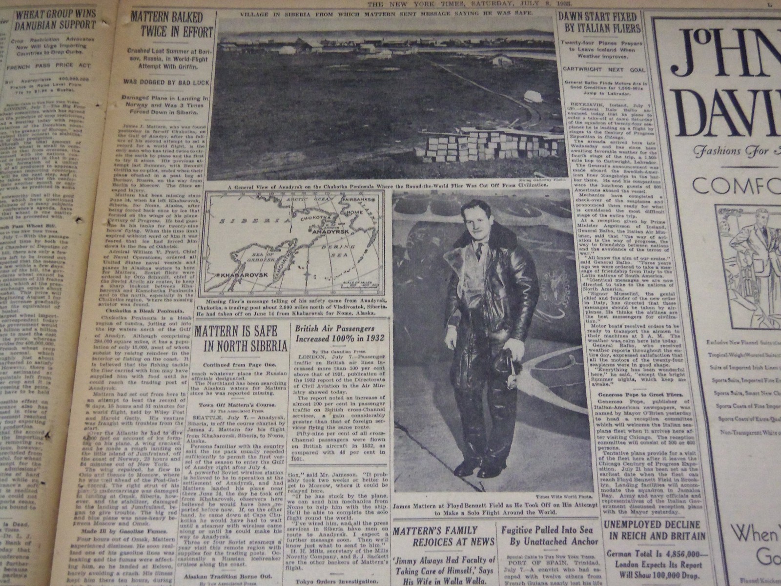 1933 JULY 8 NEW YORK TIMES - MATTERN SAFE IN SIBERIA - NT 3864