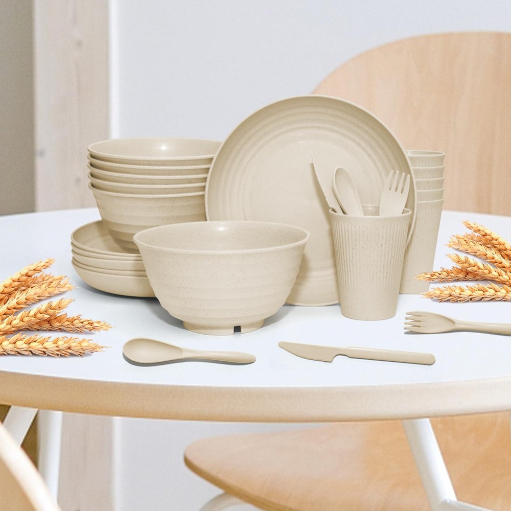 42 pcs Wheat Straw Dinnerware Sets - SHECIPIN Unbreakable Reusable Dinnerware Se