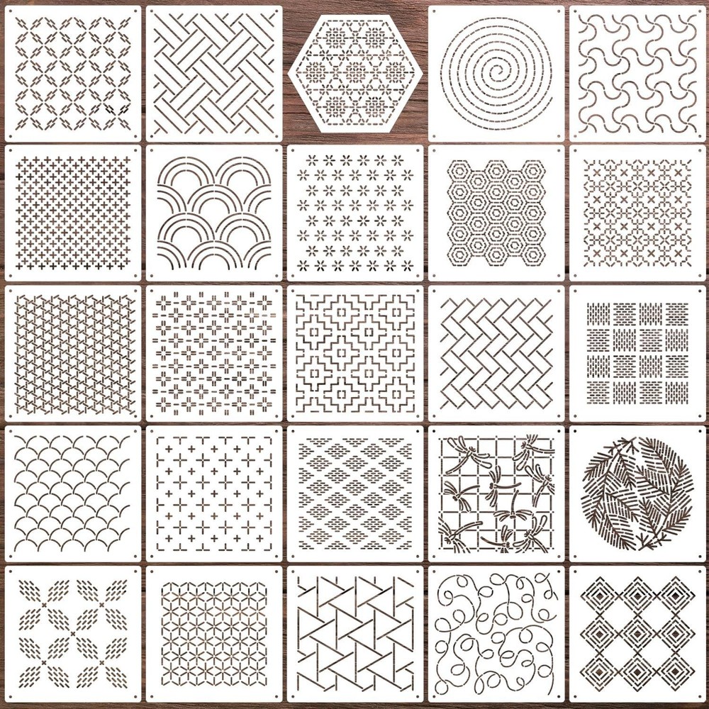 Sashiko Stencils Set Geometric Reusable Plastic Templates for Sewing Crafting