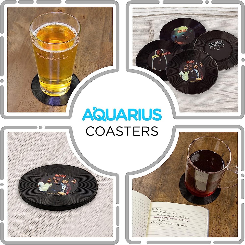 Aquarius AC DC vinyl coasters, Medium, multicolor