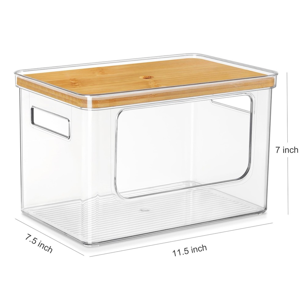 Hudgan Stackable Storage with Bamboo Top for Laundry Room Extra Large, Clear