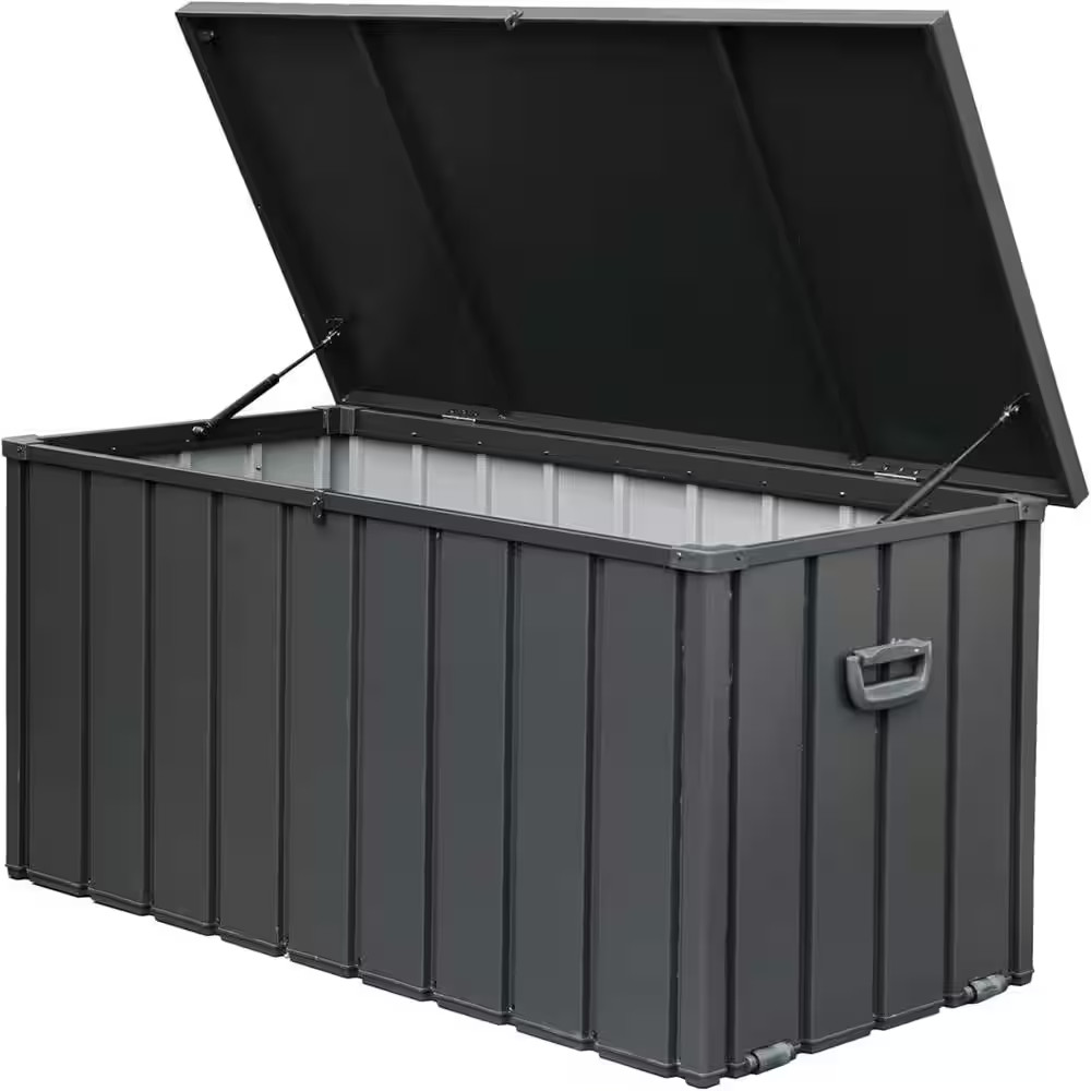 120 Gal. Dark Gray Steel Outdoor Storage Deck Box Waterproof, Large Patio Storag