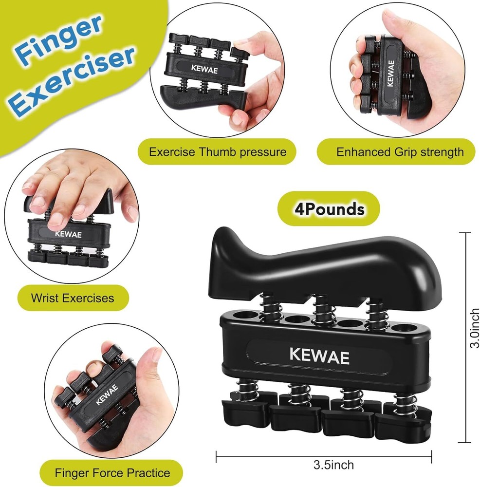 Grip Strength Trainer Kit 6 Pack with Finger Exerciser, Hand black grey