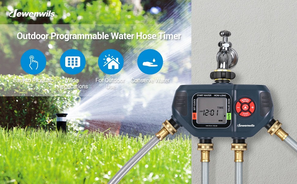 DEWENWILS Sprinkler Timer 4 Zone , Outdoor Garden Water Hose Timer Programmable
