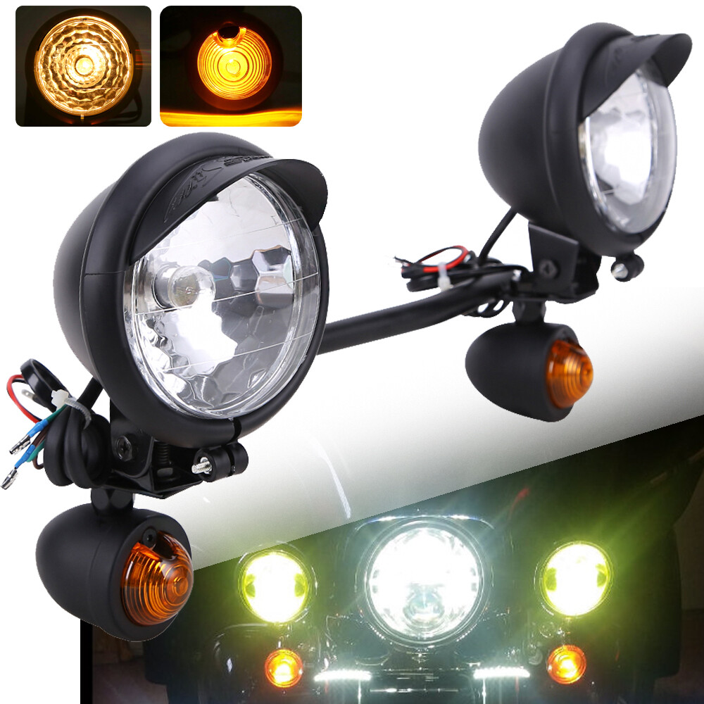 For Harley Softail FatBoy FLSTF Passing Spot Fog Light Bar W/ Turn Signals Lamp