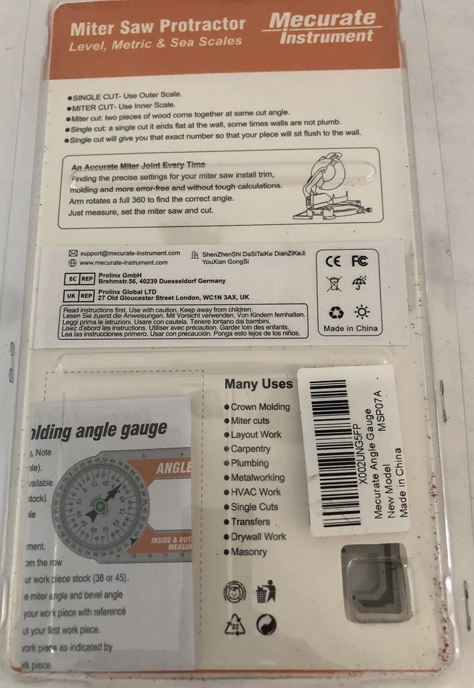 Miter Protractor Angle Gauge Inside/Outside Measuring Miter Cuts Carpentry Crown