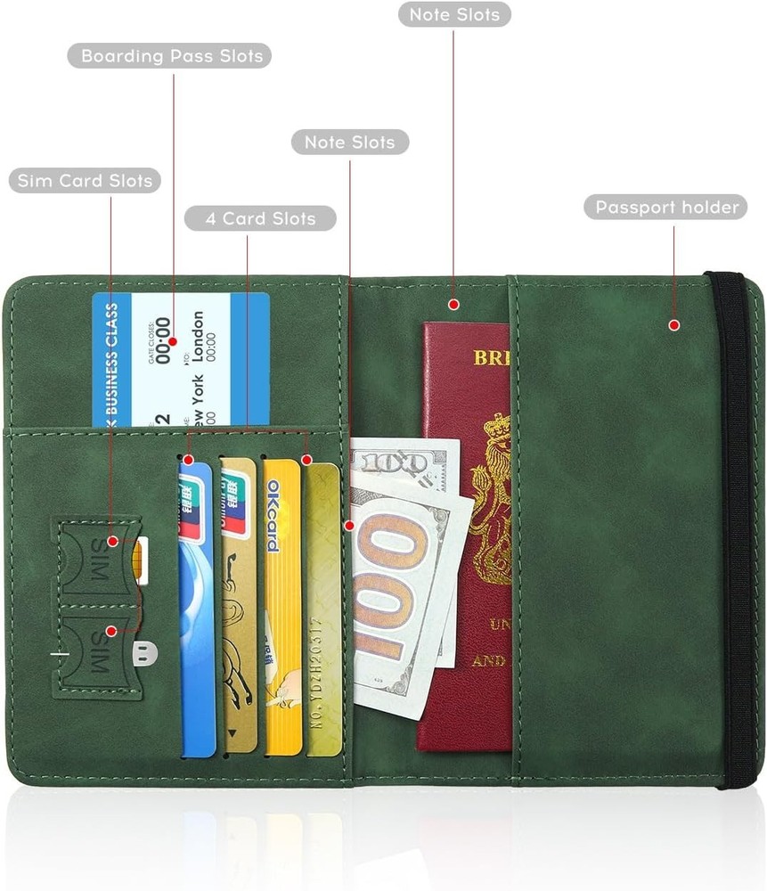 Waterproof RFID Blocking Passport Case - Multi-Functional Travel Accessory Green