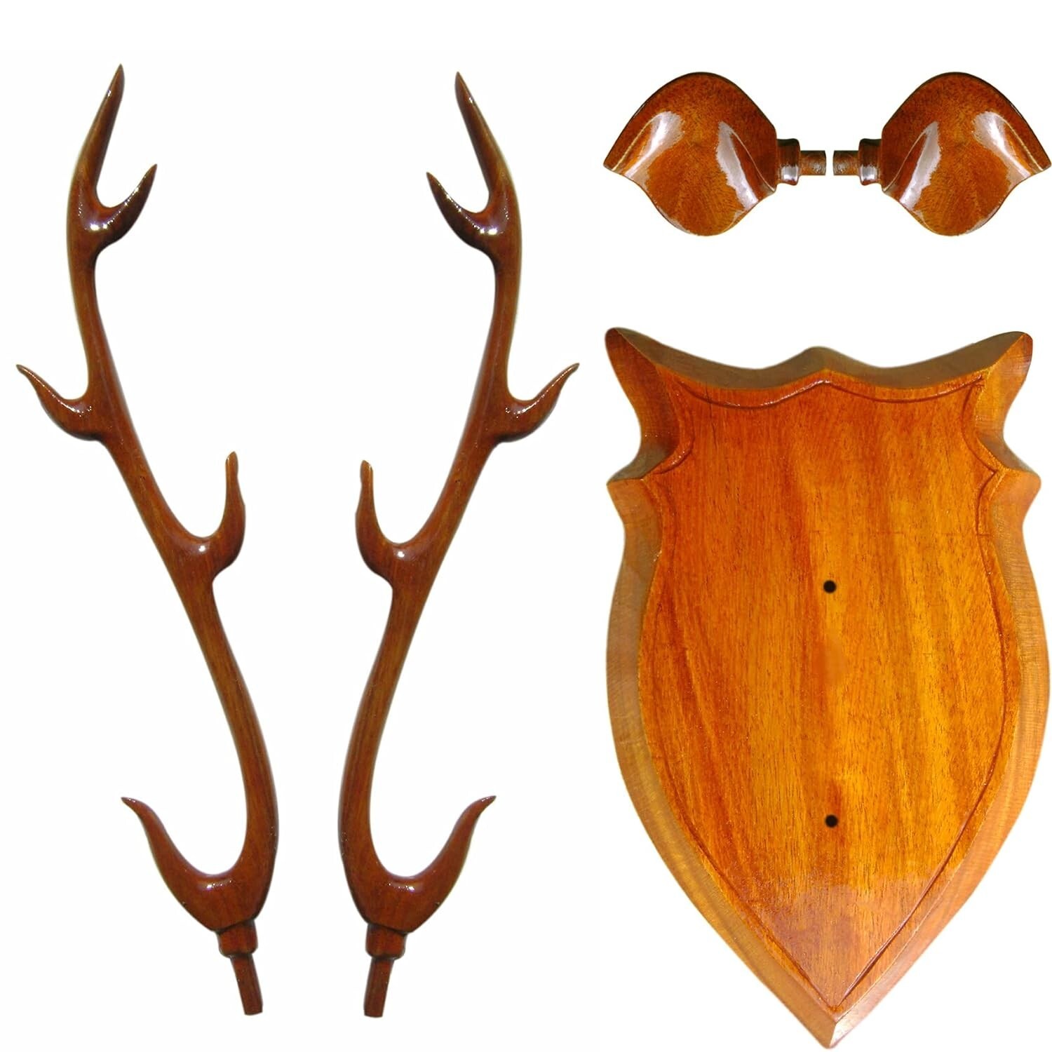 Handcrafted Wood Deer Head with Horn Sculpture Figurine Showpiece Wall Decor