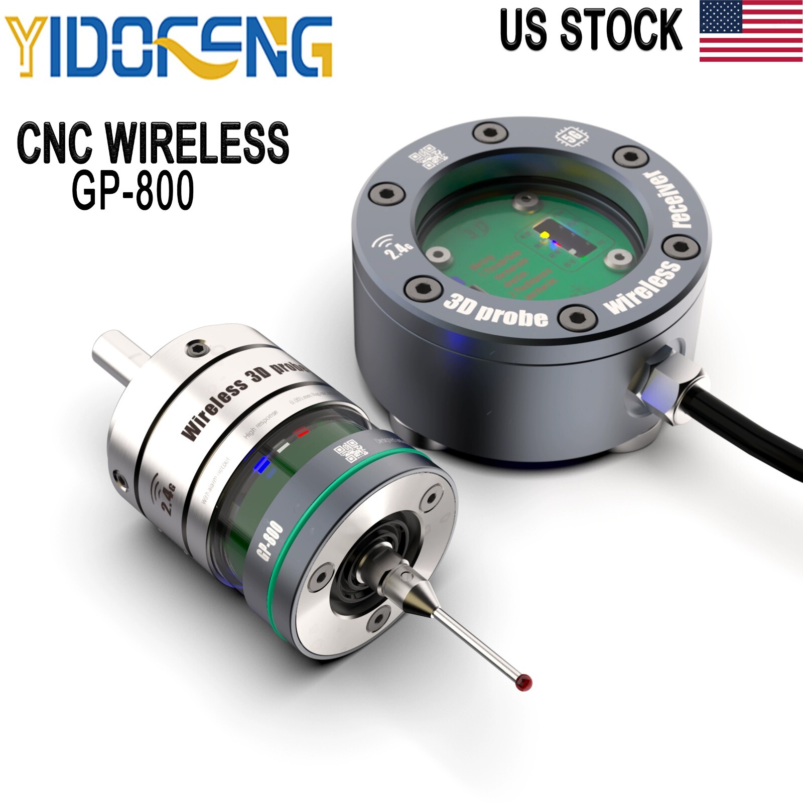 【US】CNC Wireless 3D Probe Finder with Receiver,LED display 0.001mm Accuracy IP67