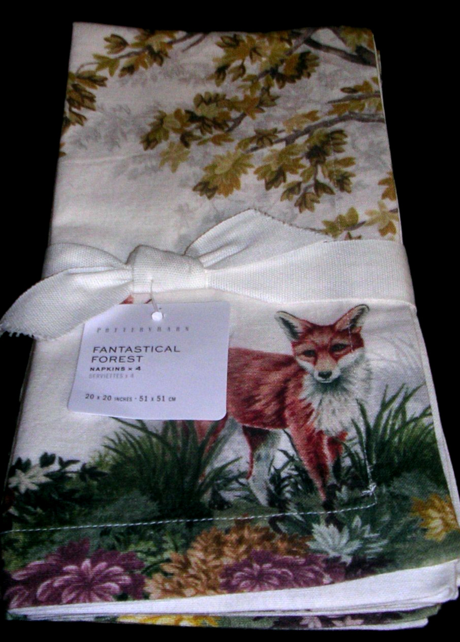 POTTERY BARN FANTASTICAL FOREST NAPKINS SET OF FOUR COTTON & LINEN NEW WITH TAGS