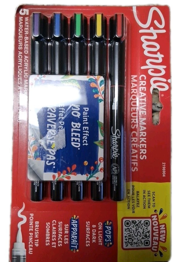 Sharpie Creative Markers Brush Tip Water Based Acrylic 5 ct. New