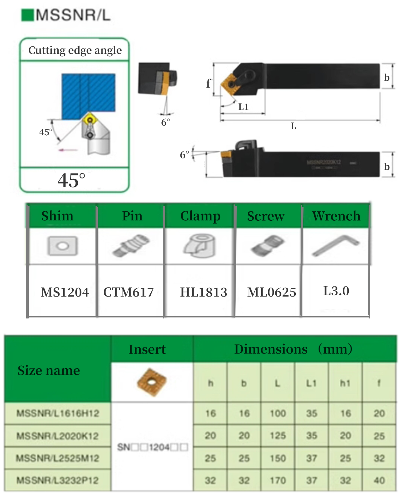 45° Holder + SNMG431 SNMG120404 Carbide Inserts MSSNR2020K12 Lathe Turning Tool