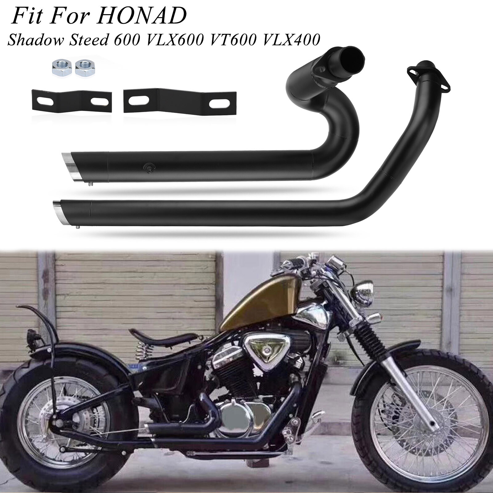 Shortshots Staggered Exhaust Pipes System Muffler For Honda Shadow VLX600 VT600C