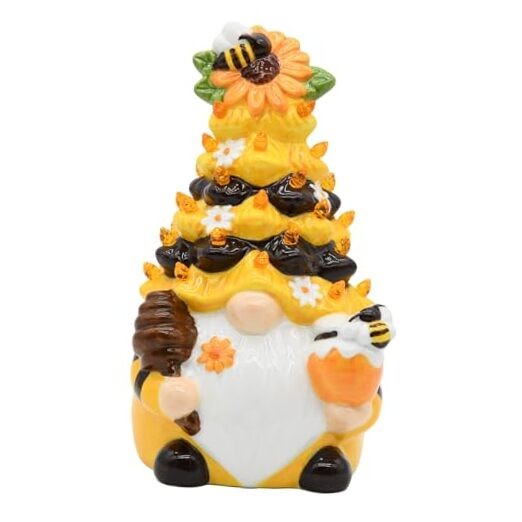 Timer - Spring Bumble Bee Gnomes Decorations Lighted Up Ceramic Gnome Yellow
