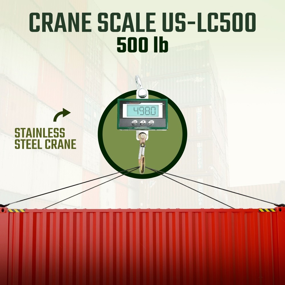 Heavy Duty 500 lb Capacity Crane Scale LCD - with Calibration Certificate