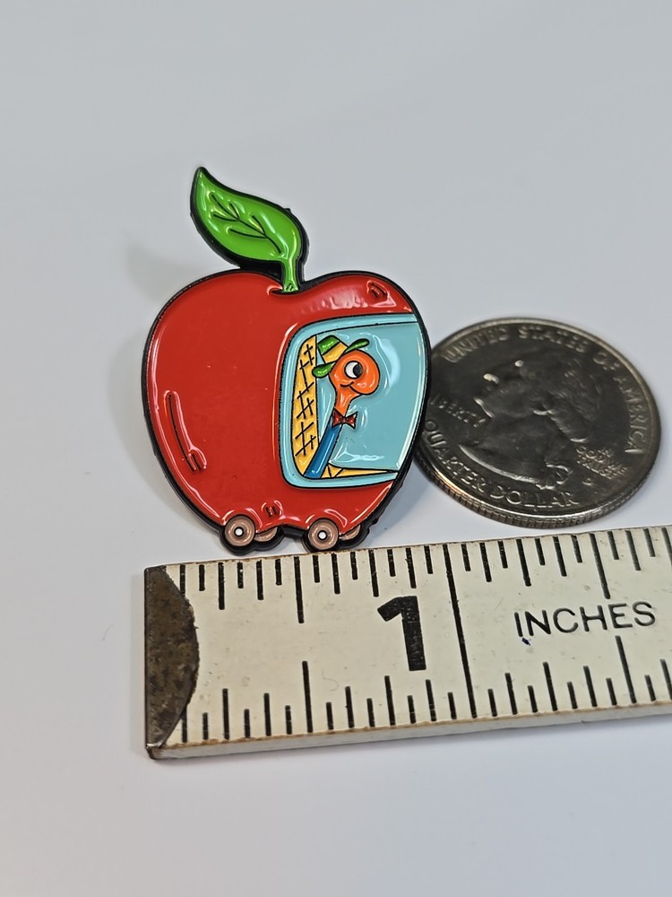 Worm Driving Apple Lapel Pin