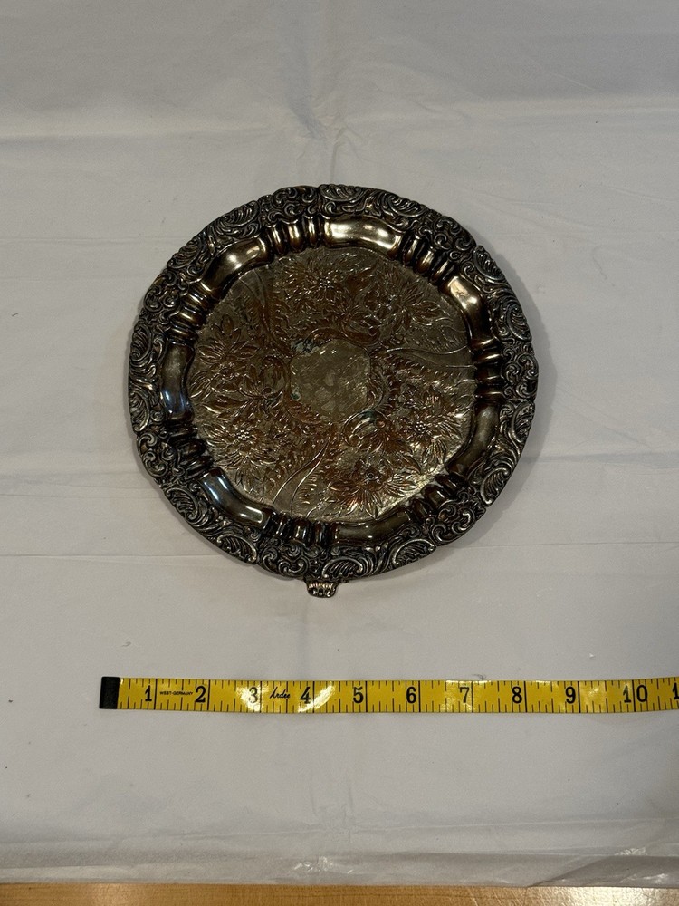 Vintage Silver Plated Tray Serving Platter Engraved Plate