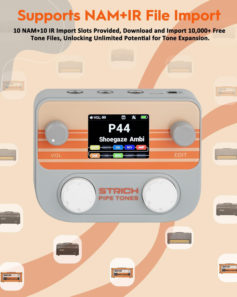 Pipe Tones Pocket Multi-Effects Processor for Guitar and Bass with 10 Effect Mod