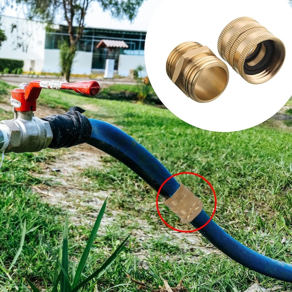 Hourleey Garden Hose Adapter, 3/4 Inch Solid Brass 2 Sets,