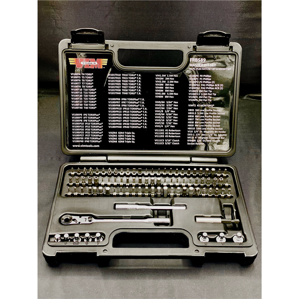 89 PC. FLEX RATCHET BIT & SOCKET SET - 1/4'' HEX DR. Vim Products FRBS89