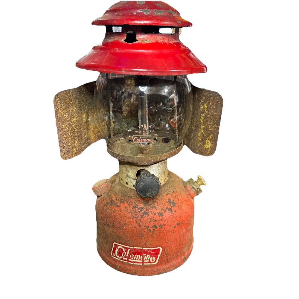 Vintage Coleman 200A Lantern 2/72 Red w/ Pyrex Globe + Reflector Untested
