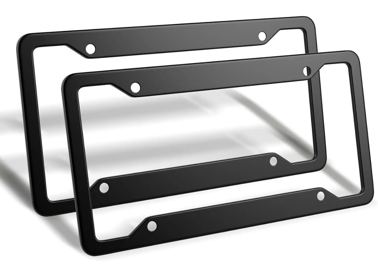 Black License Plate Frames 2 Packs, Black, Aluminum
