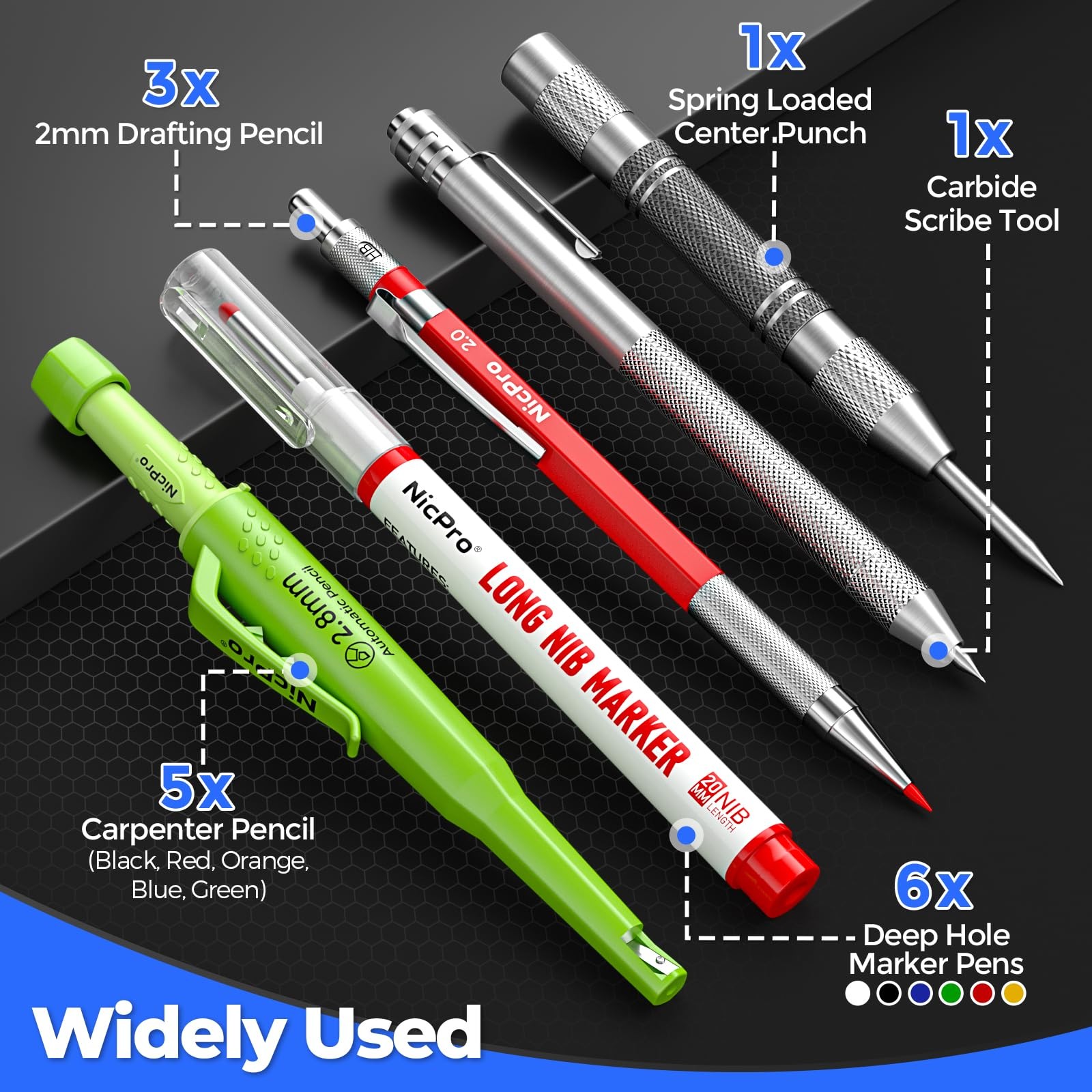 44 Pack CP3000 Carpenter Pencils with Sharpener, Mechanical Carpenter Pencil ...