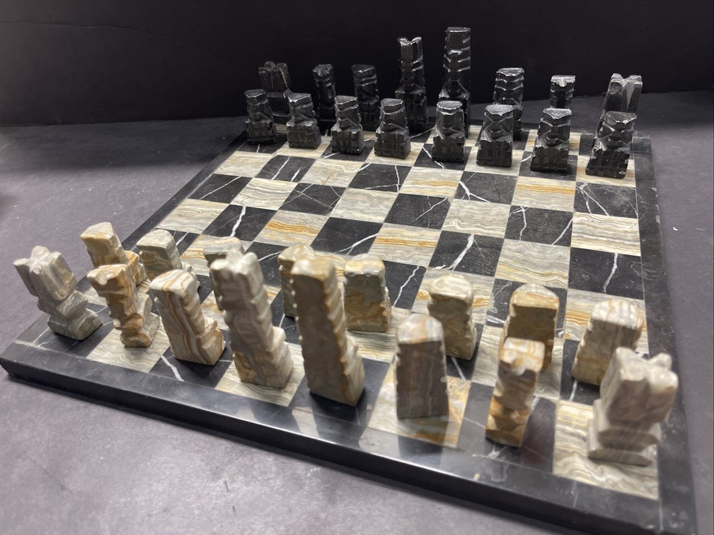 Aztec hand carved stone/marble chess set