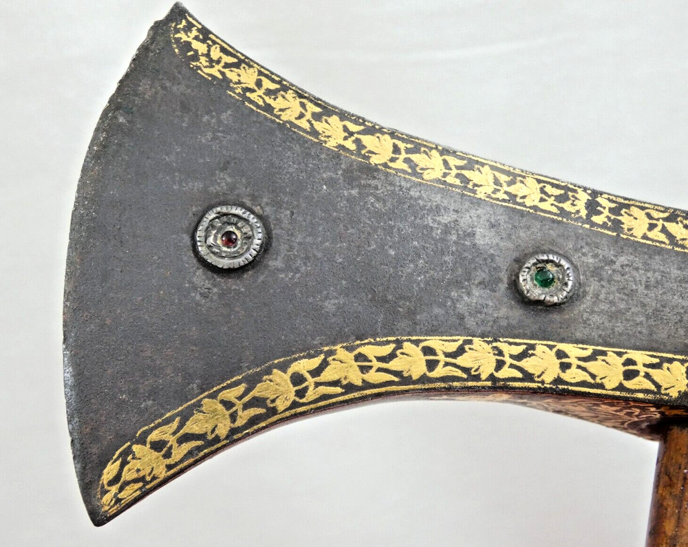 MUGHAL TABAR AXE WOOTZ GOLD DIAMOND RUBY EMERALD sword dagger India Persian 18c