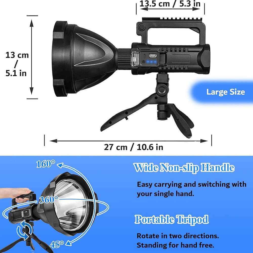 2 Pack Super Bright LED Searchlight Rechargeable Spotlight Handheld Flashlight