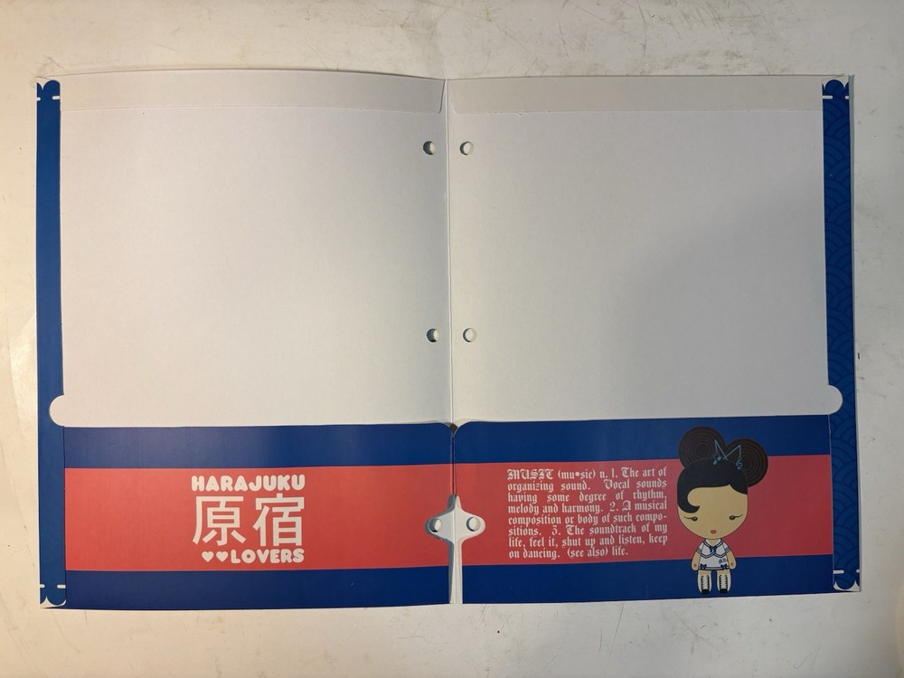 3 Harajuku Lovers Two Pocket Folder ~ Prep School.