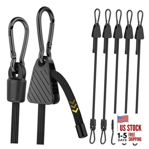 Adjustable Bungee Cords with 48" - 6 Pack - Black Adjustable - 6-Pack - Black