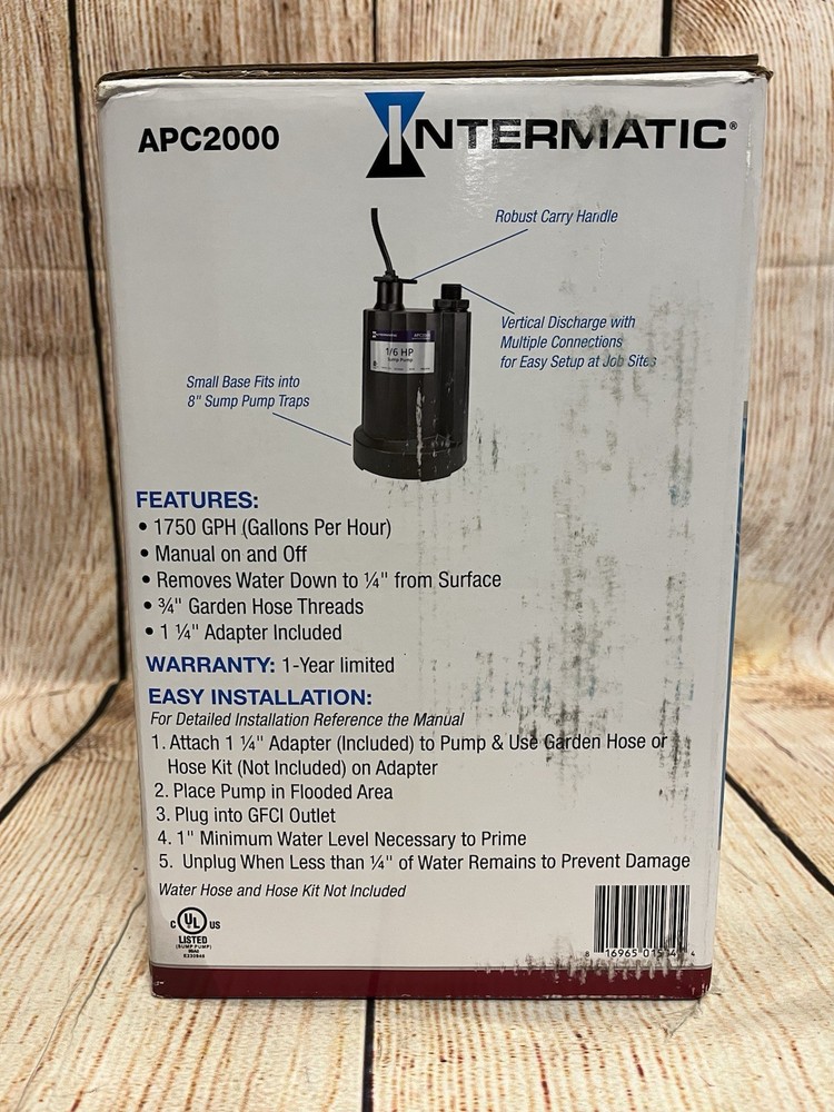 Intermatoc 1/6 HP Manual Submersible Pump 1750GPH (APC2000)