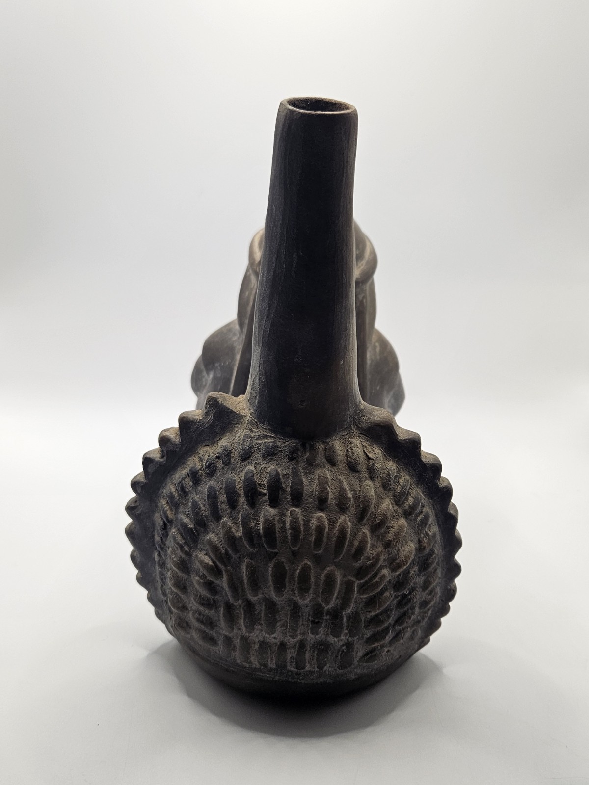 Peruvian Blackware Pottery Vessel Chimú Style Pre Columbian Seated Figure