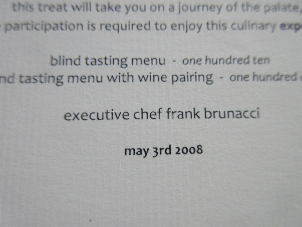 Chef Frank Brunacci tasting Menu The Breakers FL May 3 2008