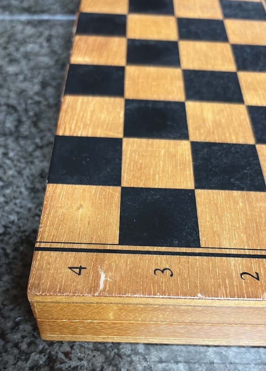 Chess Travel Hinged Wood Board Metal Bronze Silver Pieces Set Small Mini