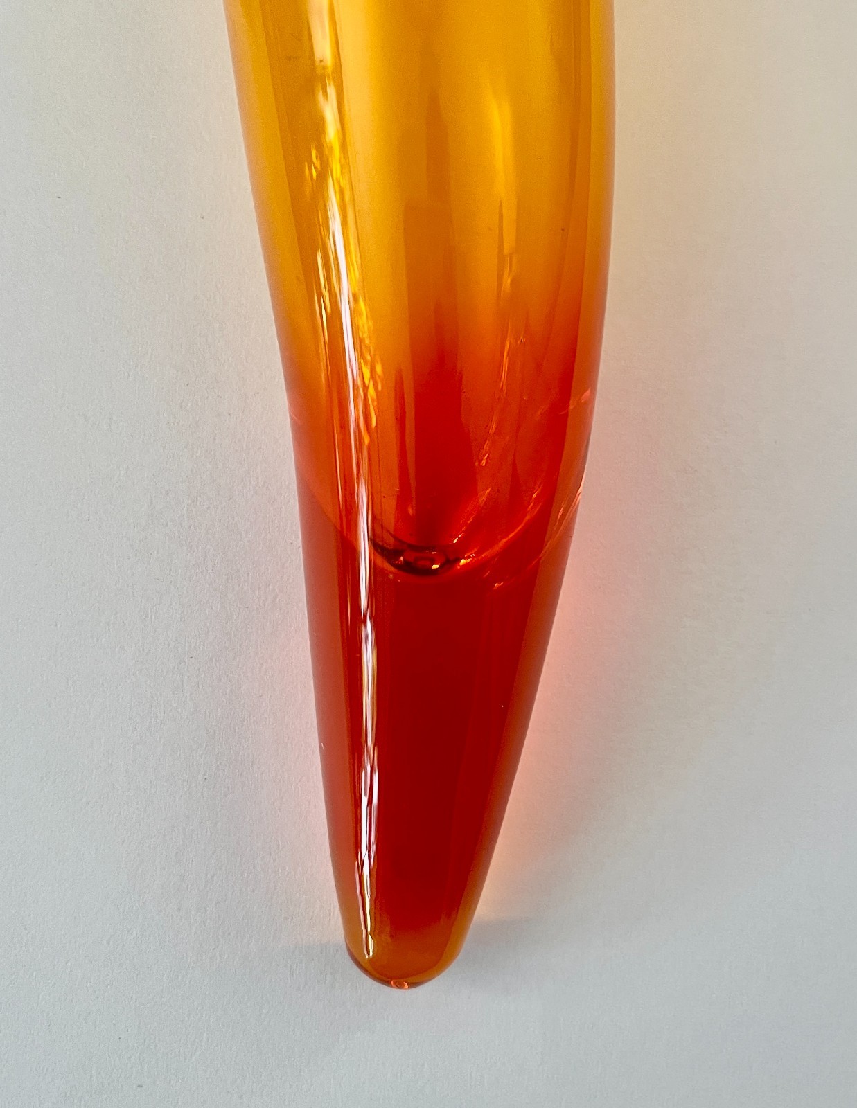 Vintage Sugahara Art Glass Wall Hanging Horn Vase Orange Japan NOS Box